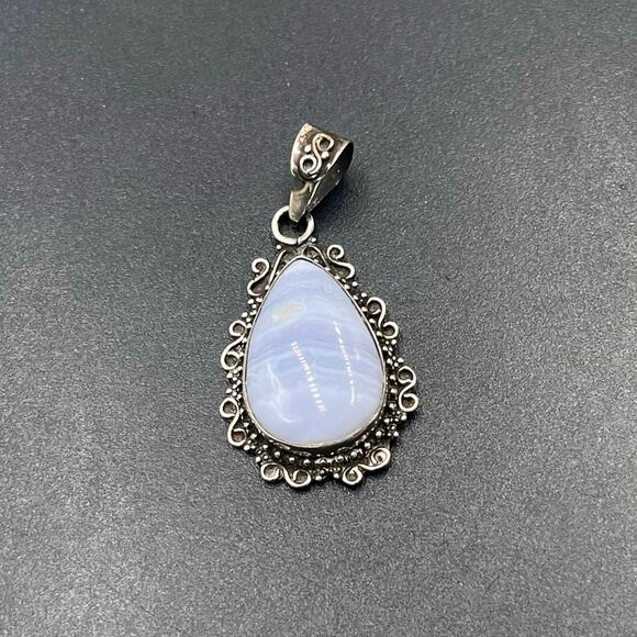 Blue Lace Agate 925 Sterling Silver Pendant 6 grams - Picture 1 of 9